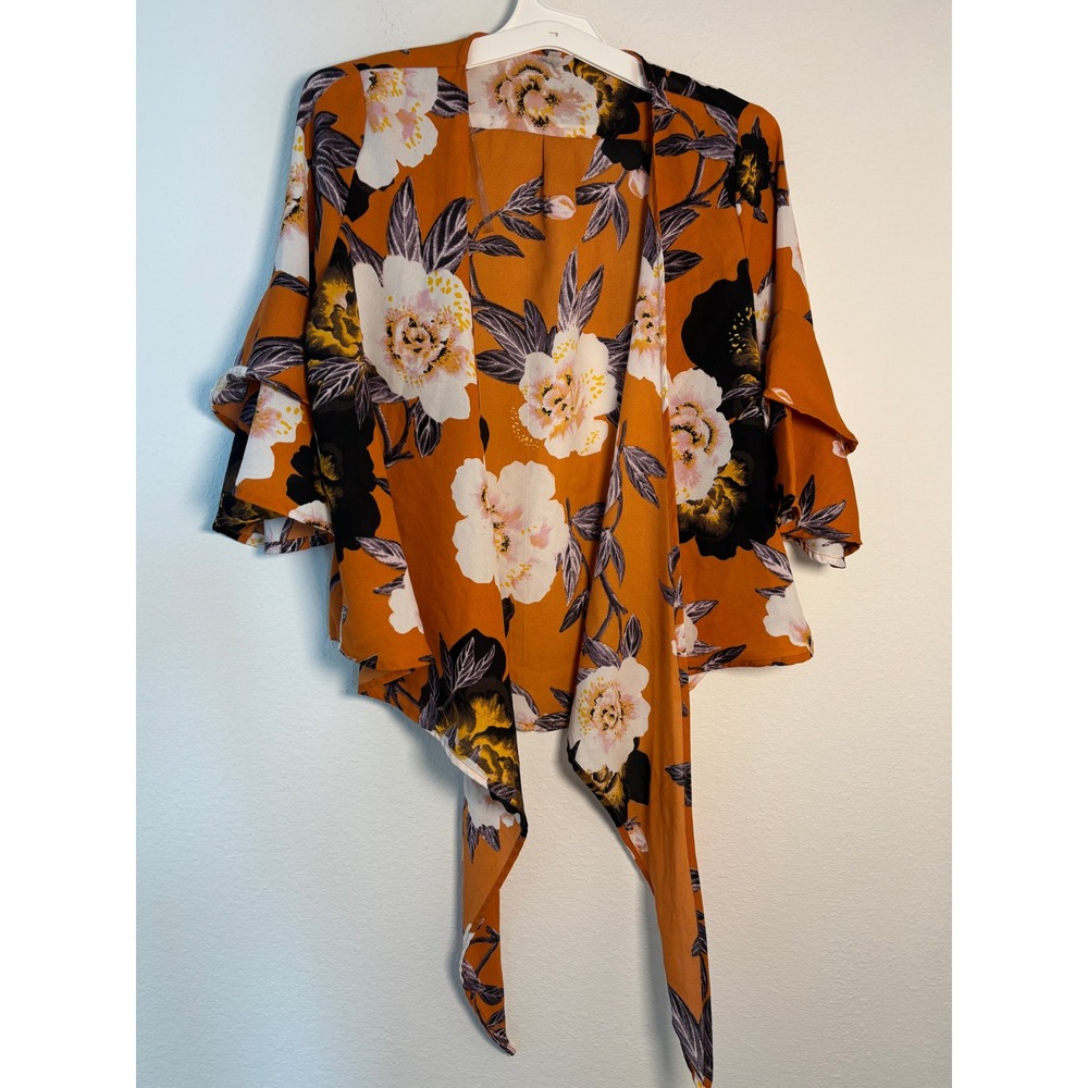Live 4 Truth Burnt Orange Floral Tie Front Ruffle Bell Sleeve Blouse Size M